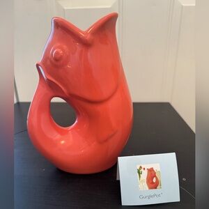 Gurgle Pot Gurgling Fish Drink Pitcher Orange Coral 9.5”